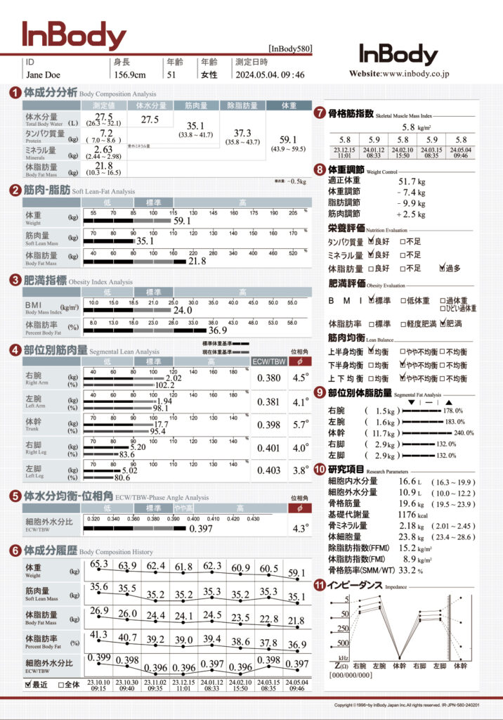 インボディ580結果用紙