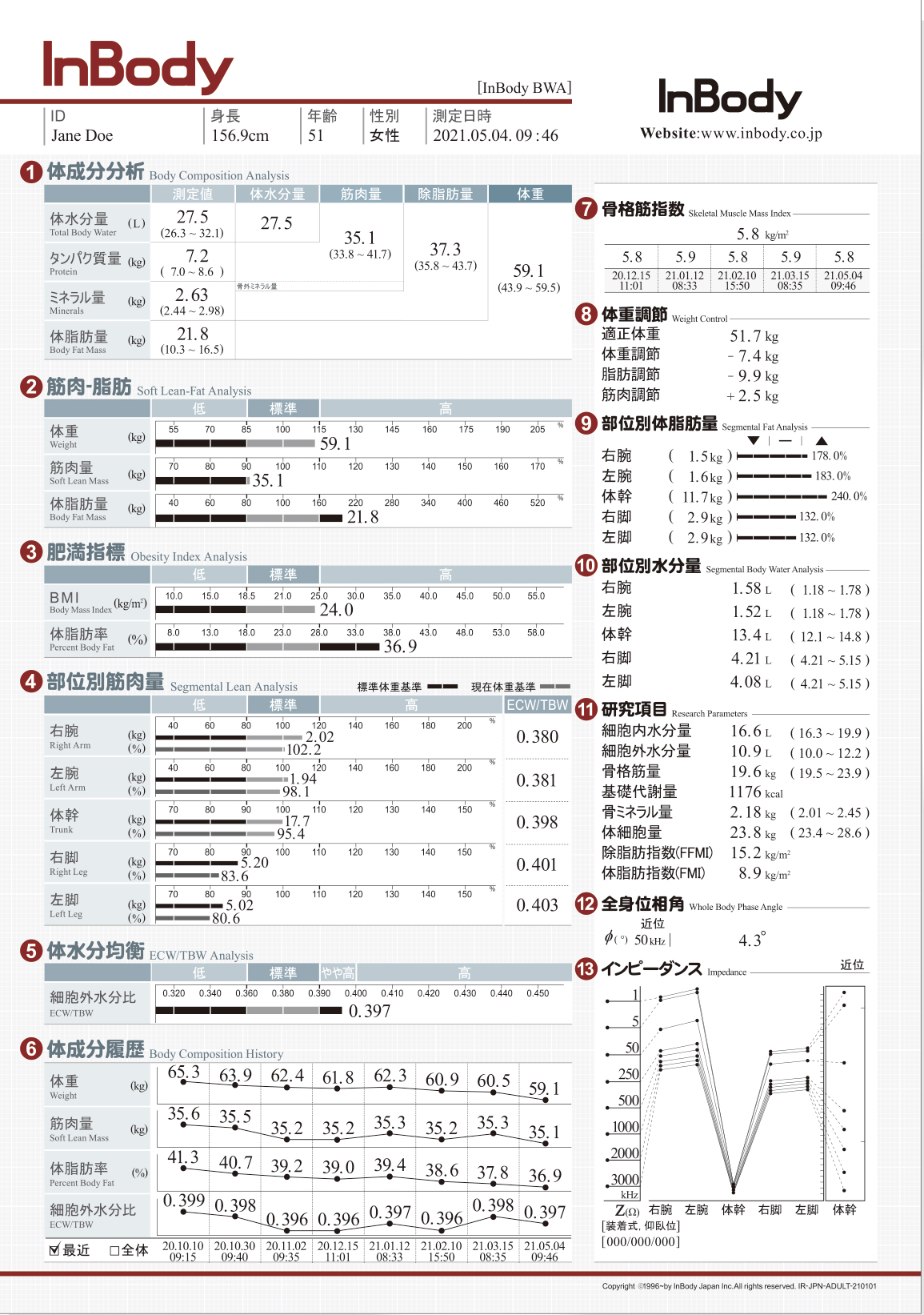 インボディ580結果用紙